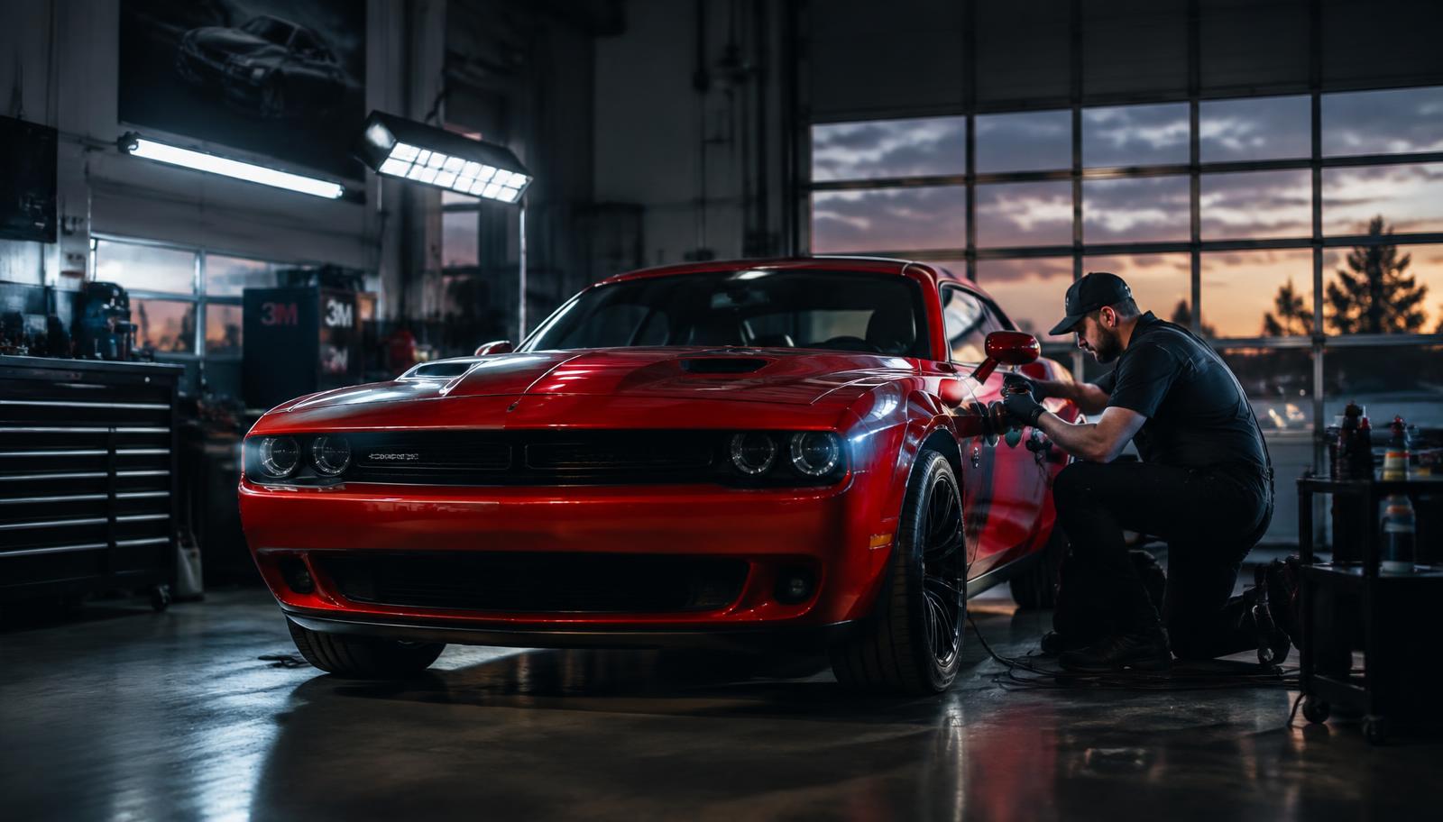 Technician working on a car in a repair shop